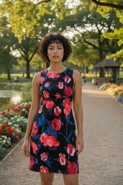 Ivanka Trump Womens Black Floral Dress VNeck Sleeveless Dress Size S/P